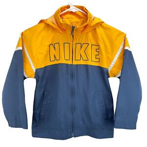 Nike Youth Kids Size 6 Full Zip Mesh Lined Windbreaker Jacket Hoodie Blue/Yellow