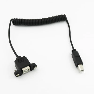 1x USB 2.0 B Female Panel Mount To B Male Extension Coiled Spiral Cable 5ft/1.5m - Image 1 of 4