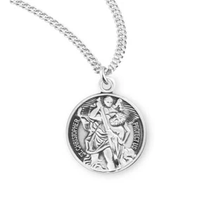 Saint Christopher Sterling Silver Medal Pendant on 18 Inch Chain Necklace - Picture 1 of 3
