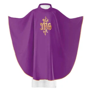 Vestimenta de casulla gótica católica bordada púrpura y estola con símbolo JHS - Imagen 1 de 3