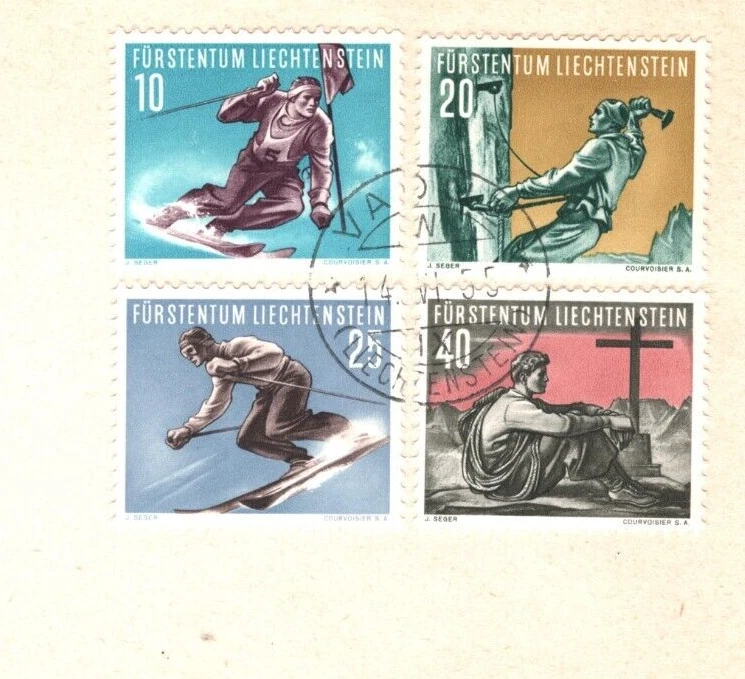 LIECHTENSTEIN 1955 FDC Illustrated SKIING/CLIMBING Winter MOUNTAIN Sports KA257 - Image 1 of 4