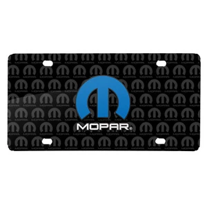 Mopar 3D Logo on Logo Pattern Black Aluminum License Plate - Picture 1 of 6