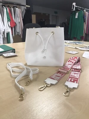 Italian leather white bucket Bag with Extra multicoloured strap - Image 1 of 4