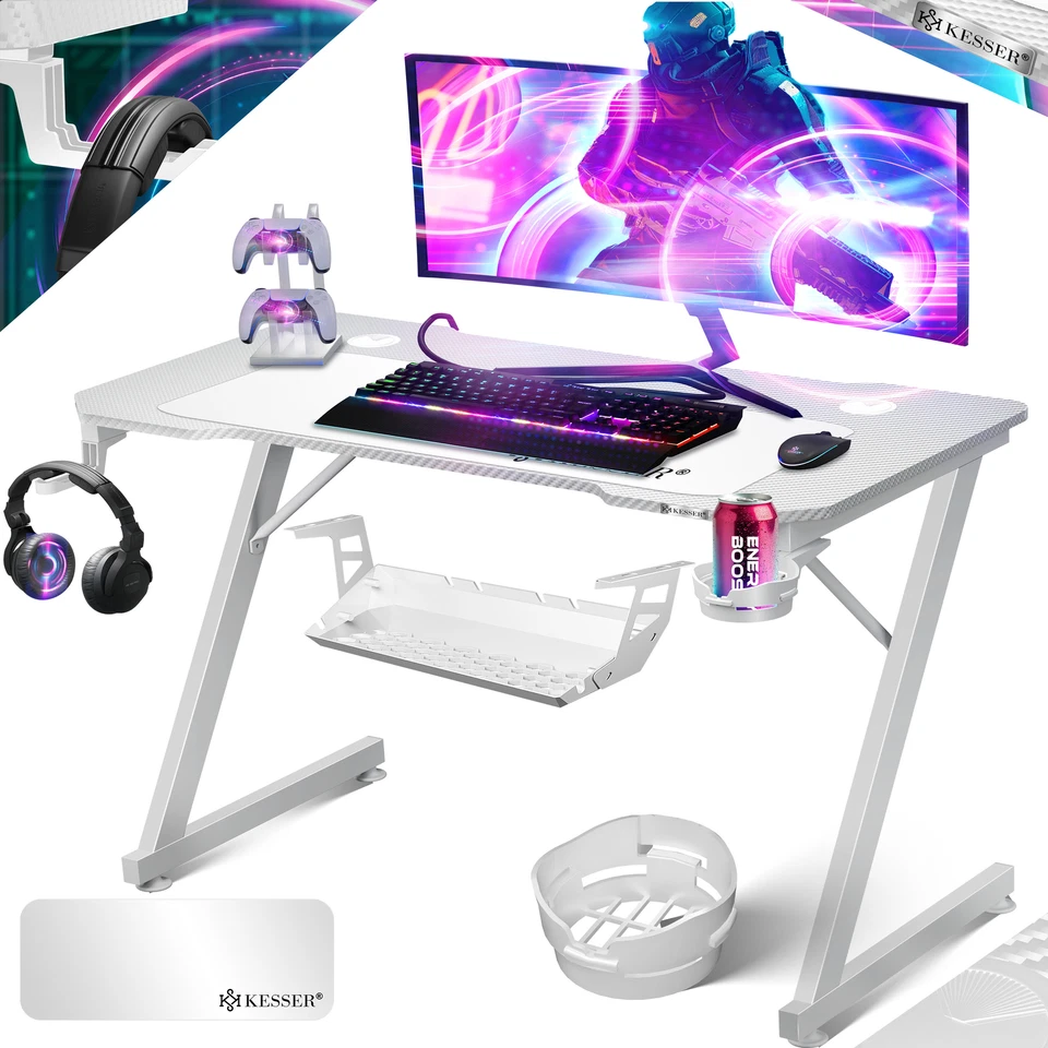 KESSER® Gaming Tisch LED Gamer Schreibtisch Ergonomisch PC Computertisch Z-Form - Bild 1 von 1