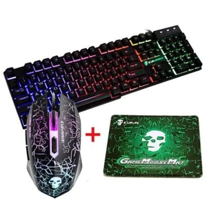 Wired Mechanical Feel Gaming Keyboard and Mouse Set Rainbow LED 104 Keys USB - Picture 1 of 7
