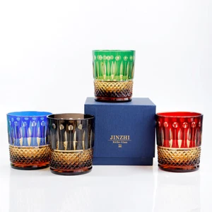 French Saint Louis Crystal Style-Set 4 Glasses Colored Whiskey Tumbler Gift Pack - Picture 1 of 9
