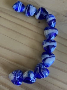 10 BLUE AND WHITE LAMPWORK HEART BEADS 20mm - Assorted DIY JEWELRY MAKING - Picture 1 of 3