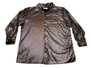 Vtg Charades Mens XL Metallic Shiny Nailhead Silver 70s Disco Shirt Costume - Picture 1 of 6