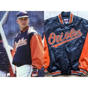 Baltimore Orioles 90s STARTER satin bomber Diamond jacket M black orange MLB vtg - Picture 1 of 14