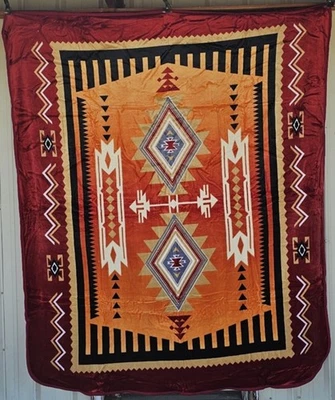 COLCHA MANTA SUROESTE DISEÑO INDIO SUROESTE G5030 BORGOÑA TAMAÑO QUEEN Foto 1 de 2