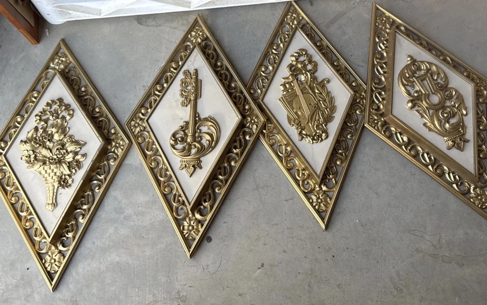 复古 Homco Dart IND 墙面装饰金色巴洛克牌匾好莱坞摄政 4 件套美国 — 第 1/1 张图片