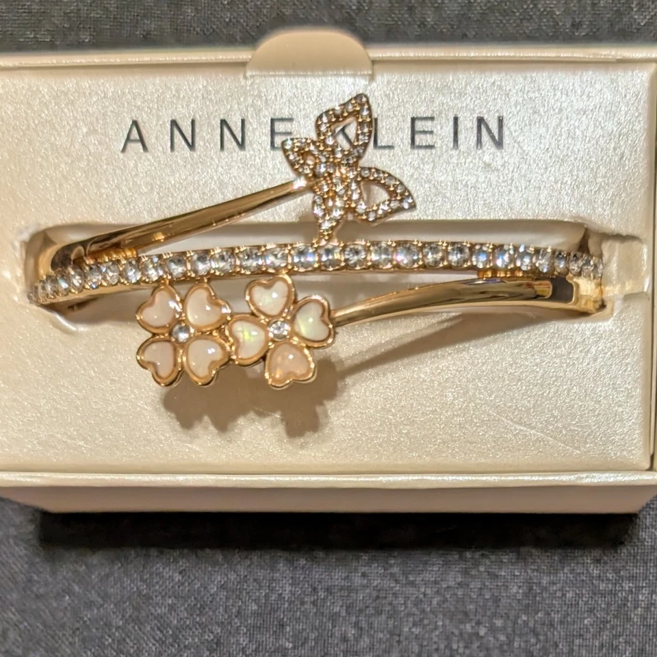 Anne Klein 金色手镯手链蝴蝶花水钻独特  — 第 1/4 张图片