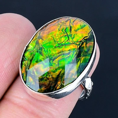 Кольцо ручной работы с зеленым тройным опалом покрытие серебро 925 размер США 7 - Изображение 1 из 3