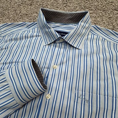 Tommy Bahama Long Sleeve Button Down Striped Shirt Men's Size Medium Blue Marlin - Image 1 of 4