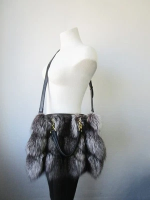 Women's New Real Silver Fox Fur Bag Purse Handbag Leather CLEARANCE SALE - Image 1 of 4