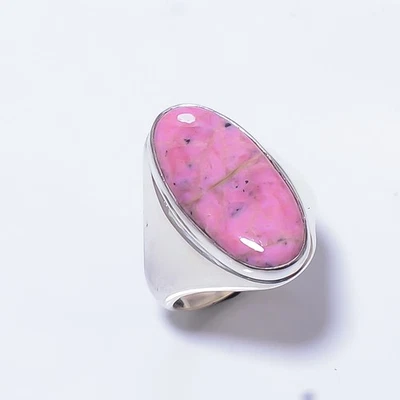 Anillo hecho a mano de plata de ley 925 con piedras preciosas de rodonita negro manganeso s.8.5 A5 Foto 1 de 4