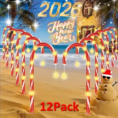 Upgraded 12 Pack Solar Candy Cane Lights Outdoor, Solar Christmas Lights Outdoor