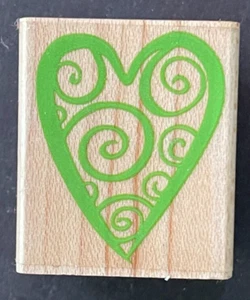 Espiral Corazón Remolino Día de San Valentín Signo de Amor Símbolo Héroe Artes Madera Goma Sello - Imagen 1 de 3