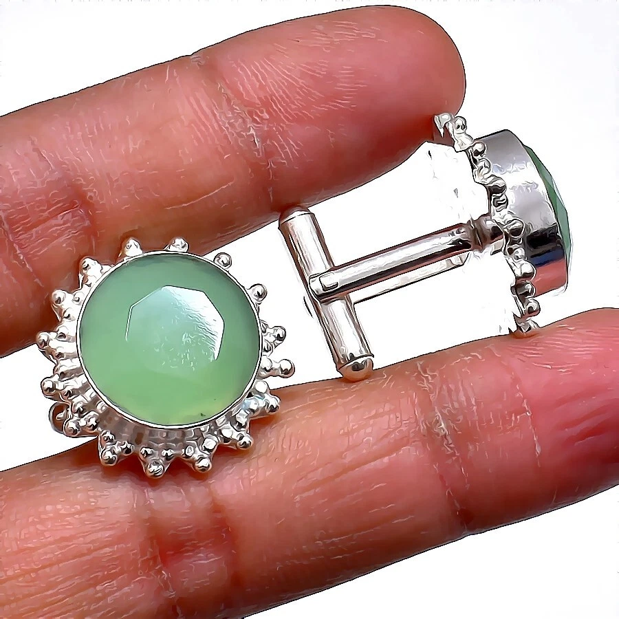 Gemelos de joyería de plata de ley 925 hechos a mano con piedras preciosas de calcedonia Aqua Foto 1 de 1