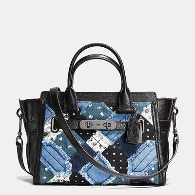 Bolso de mano Coach Swagger 27 pulgadas Canyon Quilt Denim nuevo con etiquetas Foto 1 de 4