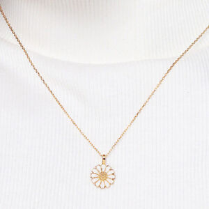 Gold Plated Sterling Silver Cute Daisy Flower white Resin Pendant Necklace Gift
