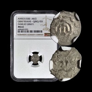 CRIMEA. 1550, Akce, Silver - NGC MS61 - Dawlat Giray I, Qirq-Yer, Ukraine 023 - Picture 1 of 5
