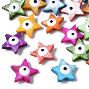 20x Freshwater Shell Beads Star with Eye Mixed Color 15mm Double-Faced - Picture 1 of 3