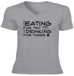 Funny New Dad Father V-neck T-Shirt She's Eating For Two I'm Drinking For Three - Picture 1 of 12
