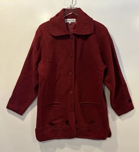 Philippe Le Bac Womens Red Embroidered Boiled Wool Jacket Size Medium (SU) - Picture 1 of 3