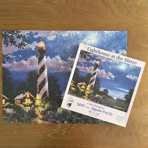 SunsOut LIGHTHOUSE AT THE SHORE 600 Pc Jigsaw Puzzle Barnhouse John 8:12 - Picture 1 of 4