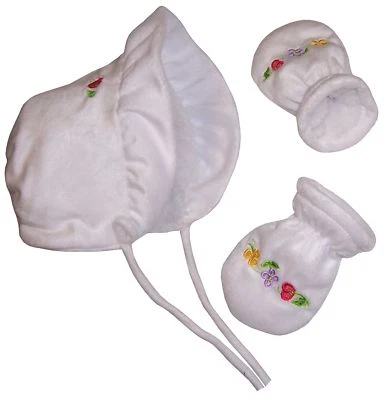NICE CAPS Baby Girl Sherpa Lined Soft Velboa Bonnet Headwear and Mitten Set - Image 1 of 2
