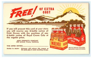 Cupón publicitario Nehi & Royal Crown Soda Pop postal años 50 Fresno CA vintage - Imagen 1 de 2