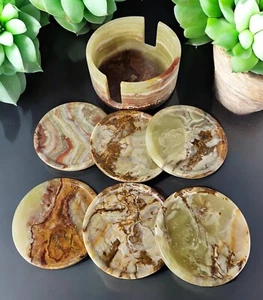 Set sottobicchieri in marmo sottobicchieri in pietra con supporto, sottobicchieri 6 pezzi, regalo per lei - Foto 1 di 14