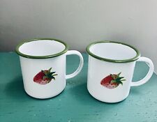 2 NWT Camping Enamel Farmhouse Mugs Cups Strawberry White Made In Germany Karls