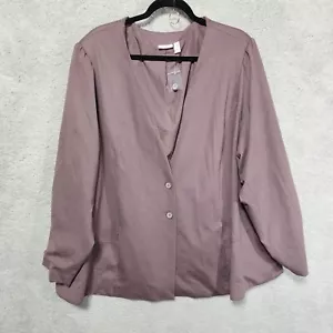 LOGO By Lori Goldstein Womens Jacket Blazer Plus Sz 4X Taupe Ponte Puff Sleeve - Picture 1 of 8