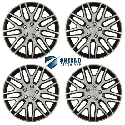 Wheel Trims 14" Hub Caps Dakar NC Plastic Covers Set of 4 Black Silver Fit R14 - Image 1 of 3