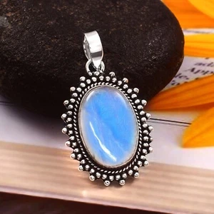 Natural White Rainbow Moonstone 92.5 Sterling Silver Gemstone Pendant Love Gift - Picture 1 of 4