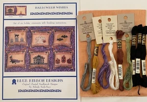 HALLOWEEN WÜNSCHE XS Ornamente, blaue Band Designs, 30ct R&R Leinen, Zahnseide - KIT - Bild 1 von 4