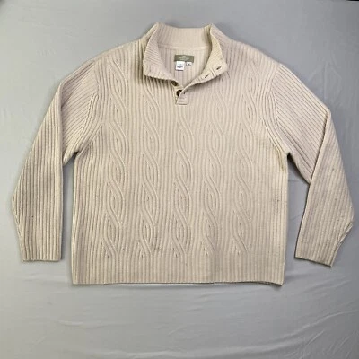The Territory Ahead Rib Knit Sweater Mens Medium Beige 100% Wool Henley *Flaws - Image 1 of 4