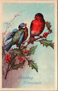 Postal vintage de pájaros de feliz año nuevo B223 - Imagen 1 de 2