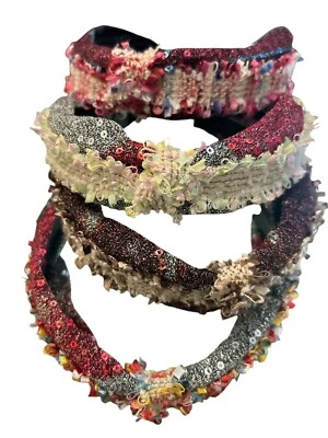 Faixa de cabeça feminina com nós pano e lantejoulas conjunto de 4 multicoloridas boêmio hippie - Imagem 1 de 4