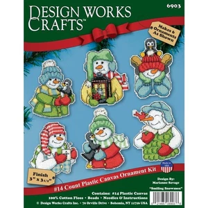 Design Works Kunststoff Leinwand Kreuzstich Ornamente LÄCHELNDE SCHNEEMÄNNER ergibt 6 - Bild 1 von 2