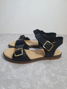 CLARKS BAY PRIMROSE WOMENS BLACK STRAPPY LEATHER FLAT SANDALS UK SIZE 3 D VGC - Picture 1 of 7