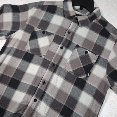 Rusty Plaid Flannel Men’s 2 Pocket Button Up Cotton Shirt Gray Medium - Image 1 of 4