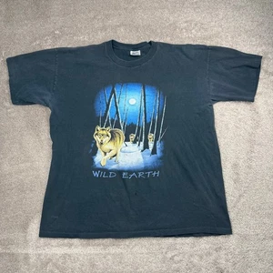 Black Wolf T-shirt Size XXL Single Stitch Moon Nature Wildlife Full Moon Indie - Picture 1 of 5