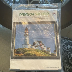 Vintage 1976 Paragon Stitchery Kit The Lighthouse at Two Lights Crewel 16” X 20” - Picture 1 of 7
