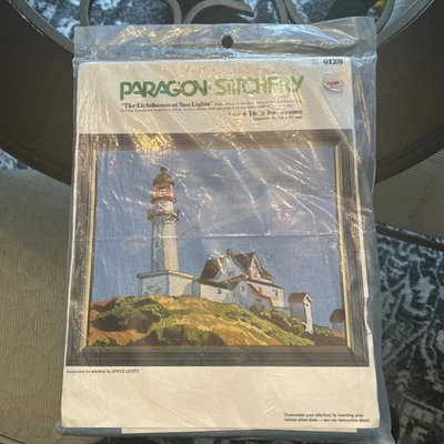 Vintage 1976 Paragon Stitchery Kit The Lighthouse at Two Lights Crewel 16” X 20” - Image 1 of 4