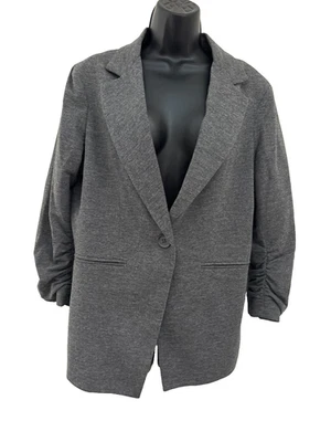 Jaqueta Gibson Feminina Blazer Grande Couro Cinza Forrado Bolsos Falsos Carreira Casual - Imagem 1 de 4