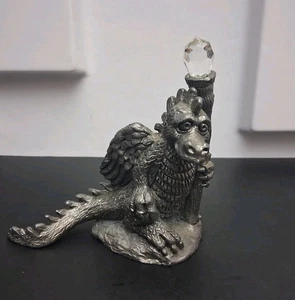 Michael Ricker Pewter Dragon Holding A Wand Figurine 1987 - Picture 1 of 8