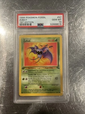 1999 Pokémon Fossil Zubat #57 1st Edition PSA 10 - Image 1 of 4